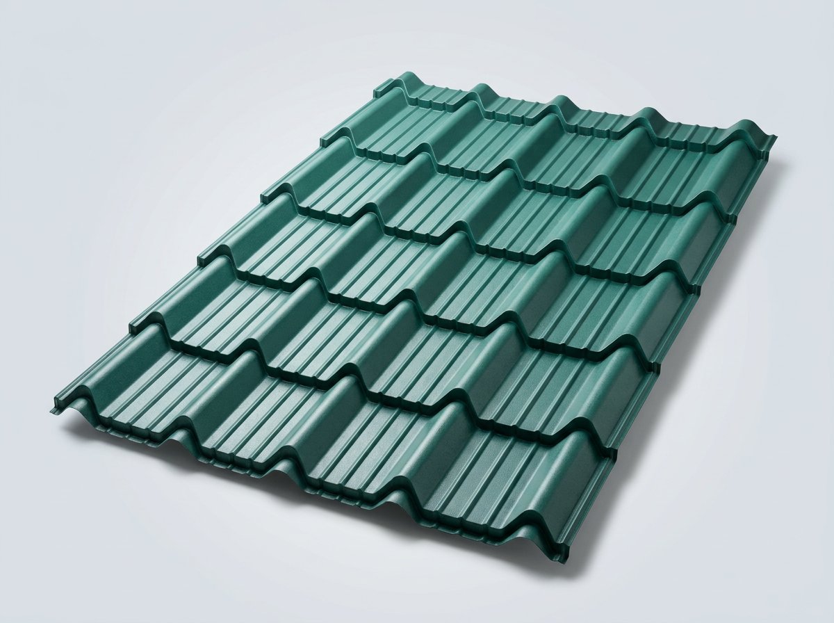 Green RichTile metal roofing sheet with a stepped tile pattern